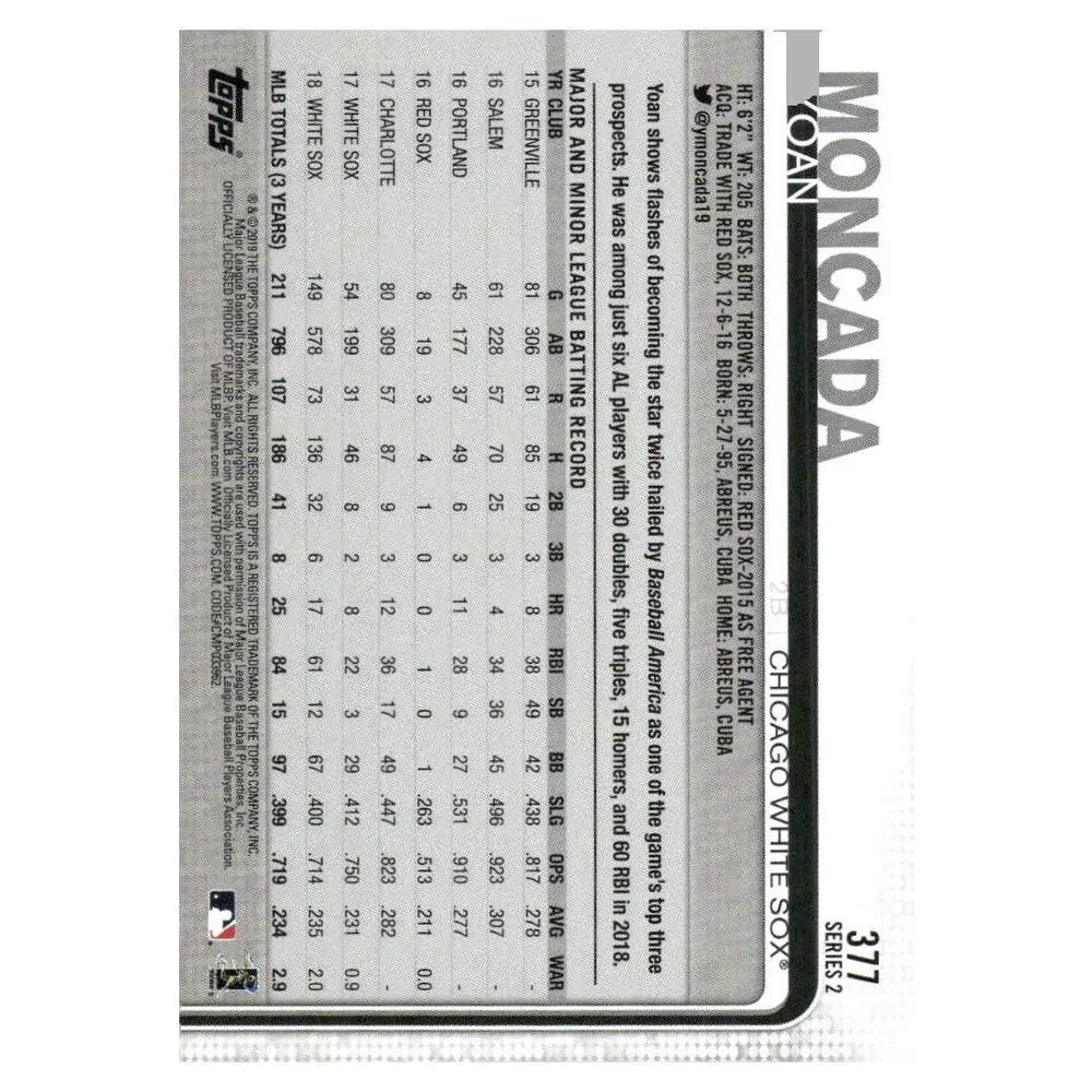 2019 Topps #377a Yoan Moncada